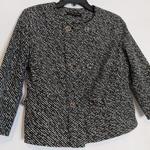 NEW YORK & COMPANY Stretch, Short Black/White Double Breasted Jacket; Size S
